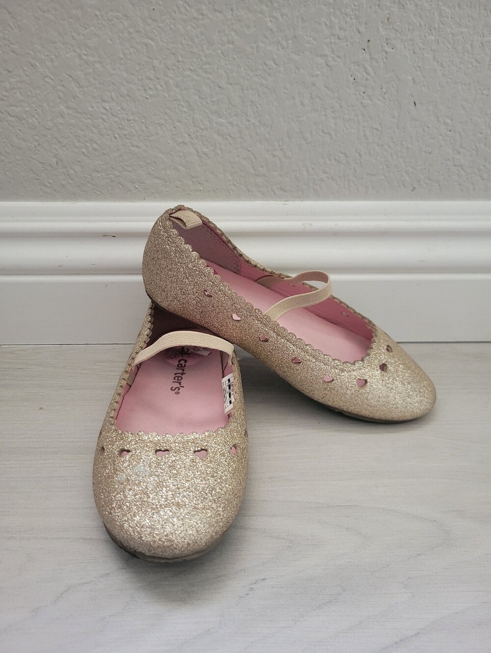 Carter's Glitter Gold Mary Jane Flats with Pink Lining Size 11 Toddler Slip-on